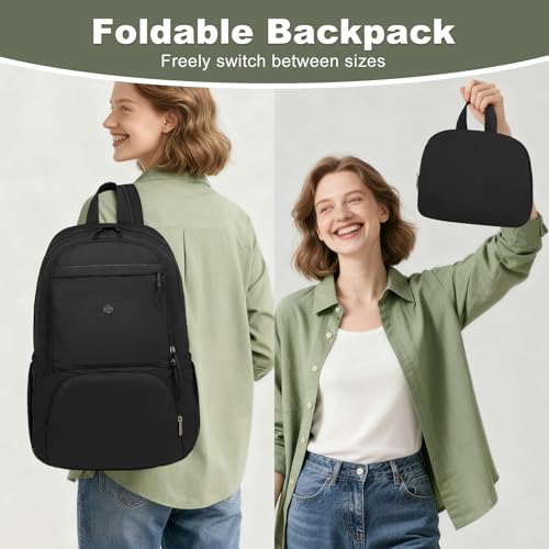 Joyway Foldable Women's Mini Backpack Lightweight, Quilted Travel Bag, Cute Everyday Schoolbag, Perfect for Work & School (Black) - image 2