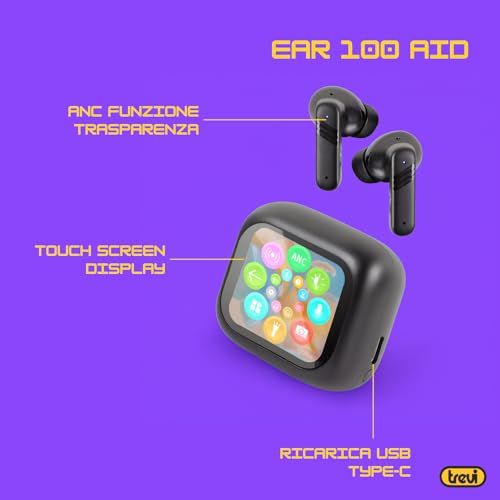 Trevi Ear 100 Aid Cuffie Wireless Con Traduzione Simultanea Ai, Anc/Enc, Display Touch, Audio Hi-Fi, Custodia Ricarica USB-C, Controlli Smart, Nero - 2