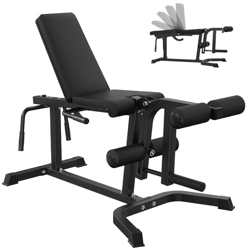 HANDBODE Leg Extension and Curl Machine, Adjustable Leg Curl Machine with Plate Loaded, Seated Leg Extension and Lying Curl Machine for Lower Body Workouts, Leg Workout Equipment for Home Gym