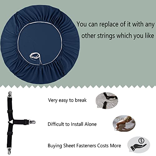 Joyching Twin Xl Fitted Sheet, 2 Side Storage Pockets, 16 Inch Extra Deep Pocket, Soft Breathable 1800Tcs Bedding, Dark Blue #TOP2
