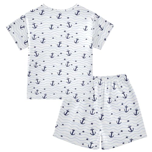 Blue Star Anchor Pajama Set, Short Sleeve Cotton Sleepwear Nightwear2