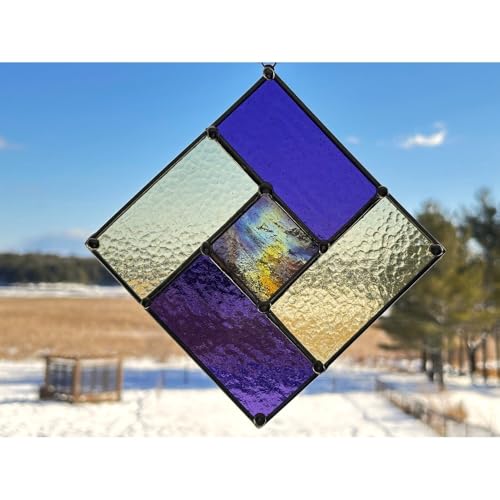 Stained Glass Suncatcher Panel 7.5x7.5 Inch, Handmade Window Art with