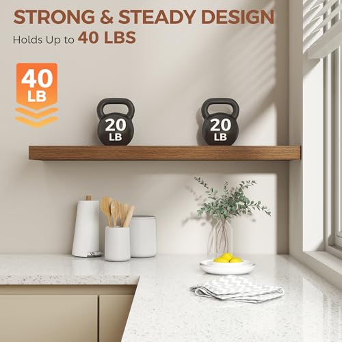 Image of Dreamland 40 Inch Floating Shelves for Wall,8 Inch Deep Floating Shelves,40 inch W x 8 inch D Wall Shelves for Bedroom,Living Room, Kitchen,Bathroom,Walnut,Set of 2