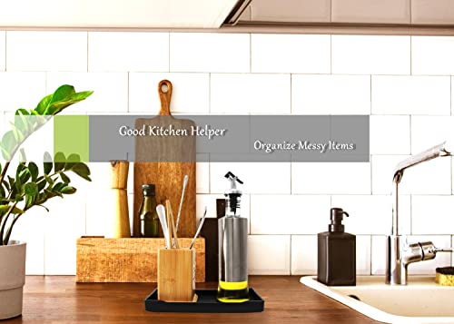 Vcreatc Small Black Mini Tray (8 Inch X 4 Inch) For Kitchen Counter, Bathroom For Vanity Items, Coffee Accessory, Bar, Serving Seasoning, Salt And Pepper, Soap, Perfume Or Display Use. #TOP1