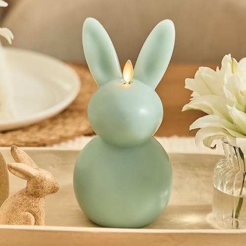 Image of Luminara Easter Bunny Candle- Fresh Mint 4.5 inch x 4.5 inch x 8.5 inch- Flameless Real-Flame Holiday-Inspired Decor- AA Batteries- Flickering LED Flame