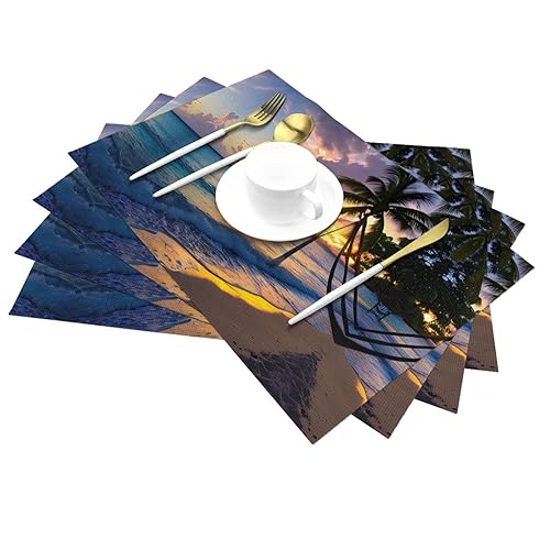 Sets de table lavables lot de 6 avec imprimé plage Jamaïque pour nappe et table - 3