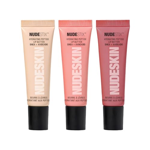 Nudestix Hydrating Peptide Lip Butter Tint Set – 3-Piece Glossy Lip Balm Kit with Avocado, Shea Butter & Peptides | Plumping, Moisturizing Nude Lip Tints | Clean, Vegan & Cruelty-Free