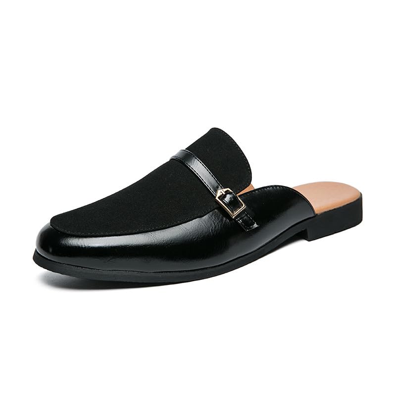 Santimon Men's Slippers Slip-On Loafers Leather Formal Wear Casual Buckle Straps Open Back Sandals - Main Image