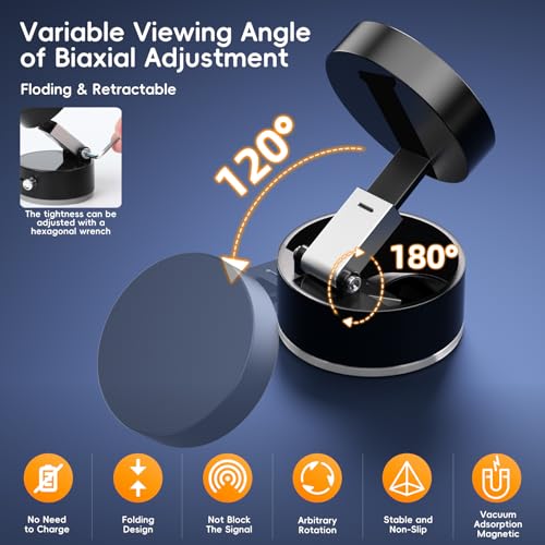 Image of (1 Year Warranty) Advanced 360 Magnetic Suction Phone Stand - Foldable Vacuum Mount for Car Dashboard, Mirror & Smooth Surfaces, Universal Compatibility for All Smartphones
