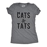 Womens Cats and Tats T Shirt Funny Tatoo Graphic Cat Dad Saying Hilarious Funny T Shirts Cool Cat Top Women's Novelty Tees Dark Grey M