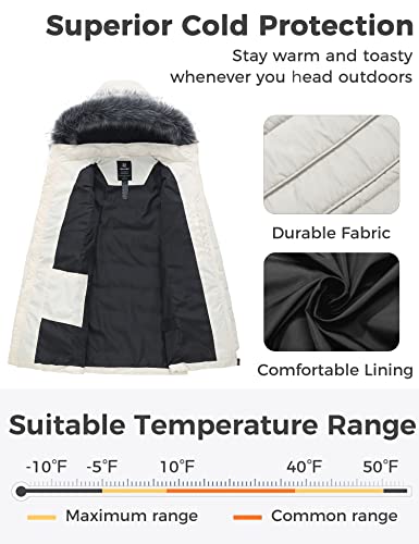 Wantdo Women's Long Parka Winter Jacket Fur Hooded Quilted Lined Coats Beige Xl #TOP2