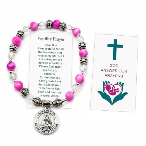 EcoDuck Works St Gerard Bracelet Set for Ladies, Fertility Bracelet Set for Women, Catholic Patron Saint Jewelry with Italian Metal Charm Glass Beads and Holy Prayer Card, Religious Pregnancy Gift by EcoDuck - Used condition - US$14.33