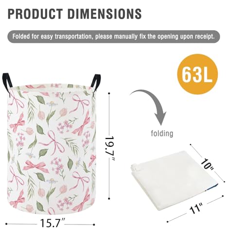 Image of Baby Laundry Hamper Basket Baby Hamper for Nursery Boy and Girl Cute Storage Bin Organizer Boho Room Decor(Flower Bowknot)