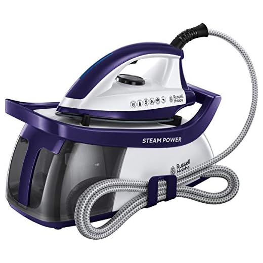Russell Hobbs Centro de Planchado Steam Power - 2600W, Suela Cerámica, Presión 4,5 Bares, Depósito 1,3L, Antical, Golpe Vapor 130 g, Recogecable, Indicador Luminoso, Blanco y Morado - 24440-56