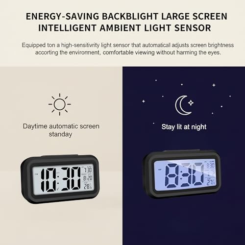 Image of Auromin Digital Alarm Clock with Auto Sensor, Time, Date, Temperature Display & Silent Operations | Loud Alarm for Heavy Sleepers | Desk Table Clock for Students, Bedroom, Office