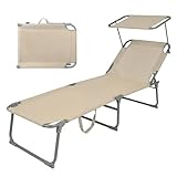 Montafox Sonnenliege klappbar 195 x 60 x 34 cm tragbarer Liegestuhl bis 150 kg mit Sonnendach Verstellbarer Rückenlehne für Garten Pool Terrasse Strand, Farbe:beige