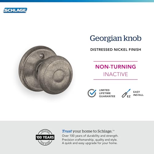 Image of SCHLAGE Knob Non-Turning Lock, Distressed Nickel (F170 GEO 621)