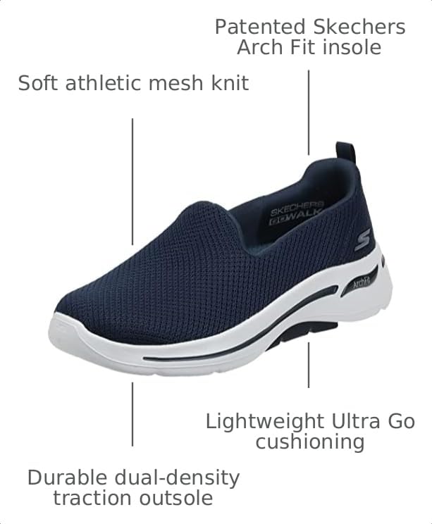 Image of Skechers Women's Go Walk Arch Fit Grateful Sneaker, Navy White, 8.5