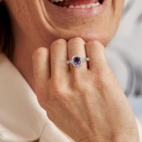 Natural Amethyst Promise Ring for Women Vintage Inspired 925 Sterling Silver 1.2 Cttw Oval Shaped Healing Amethyst Rings4