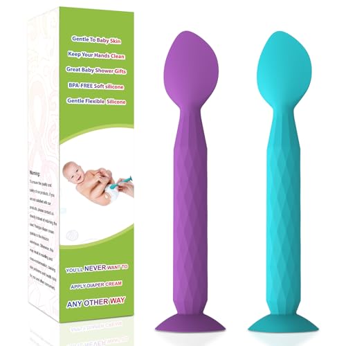 Image of Youngso Diaper Cream Spatula - Diaper Cream Applicator with Suction Cup Base - Hygienic and Easy to Clean -Butt Spatula for Baby Essentials -Baby Shower Gifts - 2 Pack,Blue & Purple
