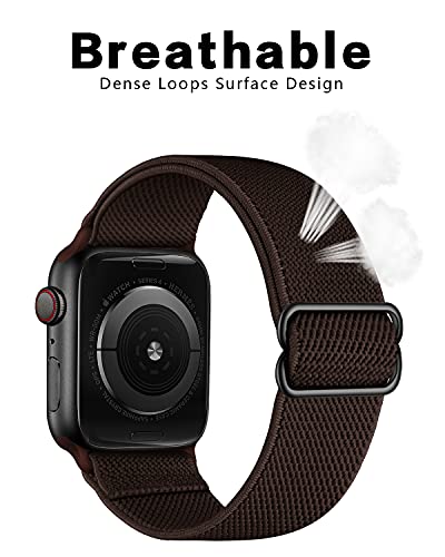 Image of AMANECER Stretchy Nylon Bands Compatible with Apple Watch Ultra 3 /2 /1 SE Series 11 /10 /9 /8 /7 /6 /5 /4, Adjustable Braided Elastic Sport Loop Rugged Strap for iWatch Women Men (Coffee Brown, 44 /45 /46 /49MM)