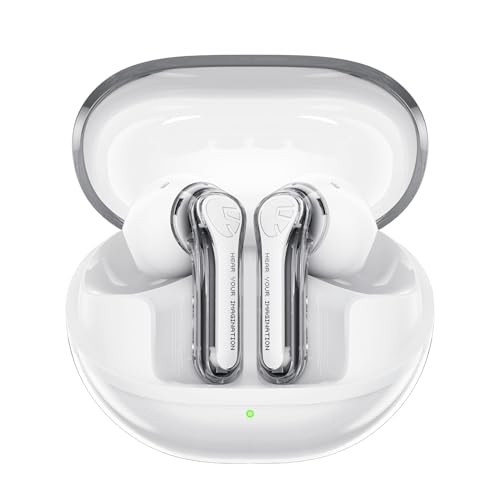 SoundPEATS Clear Pods Wireless Earbuds, Bluetooth 5.3 Headphones, 13mm Drives for Stereo Sound, 40H Playtime, Dual Mic with ENC for Clear Calls, Game Mode, App Control -Transparent (White)