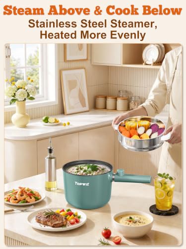 Image of Topwit 1.5L Hot Pot Electric, Portable Ramen Cooker, Non-Stick Frying Pan | BPA-free, Glass Lid, Overheat & Boil-dry Protection, Electric Pot for Pasta, Steak, College Dorm Office Travel Essentials