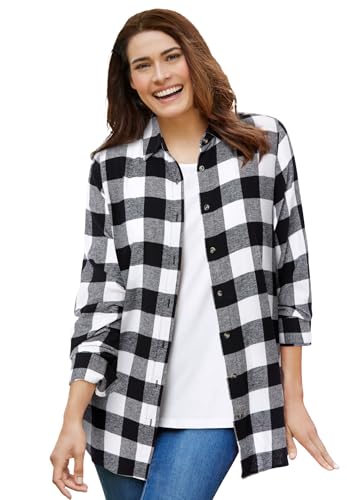 Woman Within Plaid Double-Brushed Cotton Flannel Shirt
