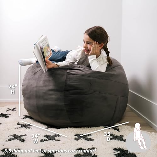 Image of Big Joe Fuf 3.5Ft Foam Bean Bag Chair for Kids, Teens, Teddy Gray Plush Soft Polyester, 3.5 Foot Large Ultra-Soft Seat for Gaming, Bedroom, Reading Nook | Premium Shredded Foam Filled, Plush, Safe for Kids Ages 3 and Up, Supports Up to 200 lbs