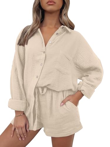 Image of AUTOMET 2 Piece Sets For Women Lounge Wear Matching Two Piece Pajama Fashion Oversized Shirts And Shorts Spring Outfit 2025