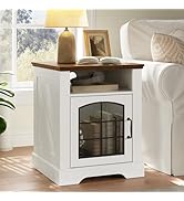 HOOBRO Farmhouse End Table with Charging Station, 45 cm Wide Rustic Nightstand for Living Room, W...