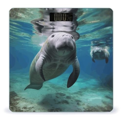 Báscula digital de baño con diseño animal marino y vidrio templado miniatura 1