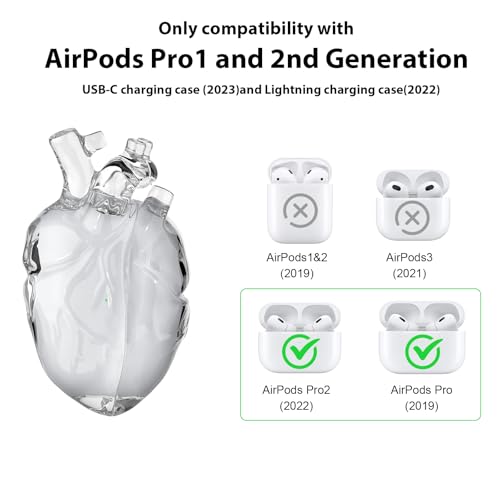 Capa protetora original em forma de coração compatível com AirPods Pro 2ª geração, capa transparente