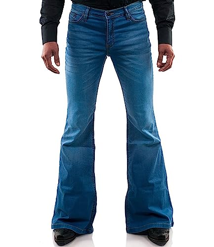 Botten Jean vintage pour homme style années 60 et 70 pour homme, pantalon disco évasé, bleu flair, Bleu 5, 35W