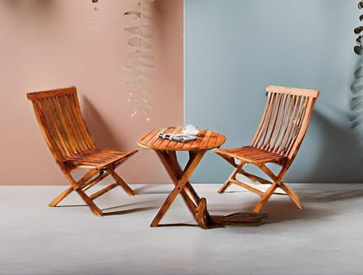 APANA TIMBER™ Sheesham Wood Round Coffee Tea Table Set with 2 Folding Chairs for Patio,Balcony,Garden and Outdoor - Rich Walnut Finish-image-49