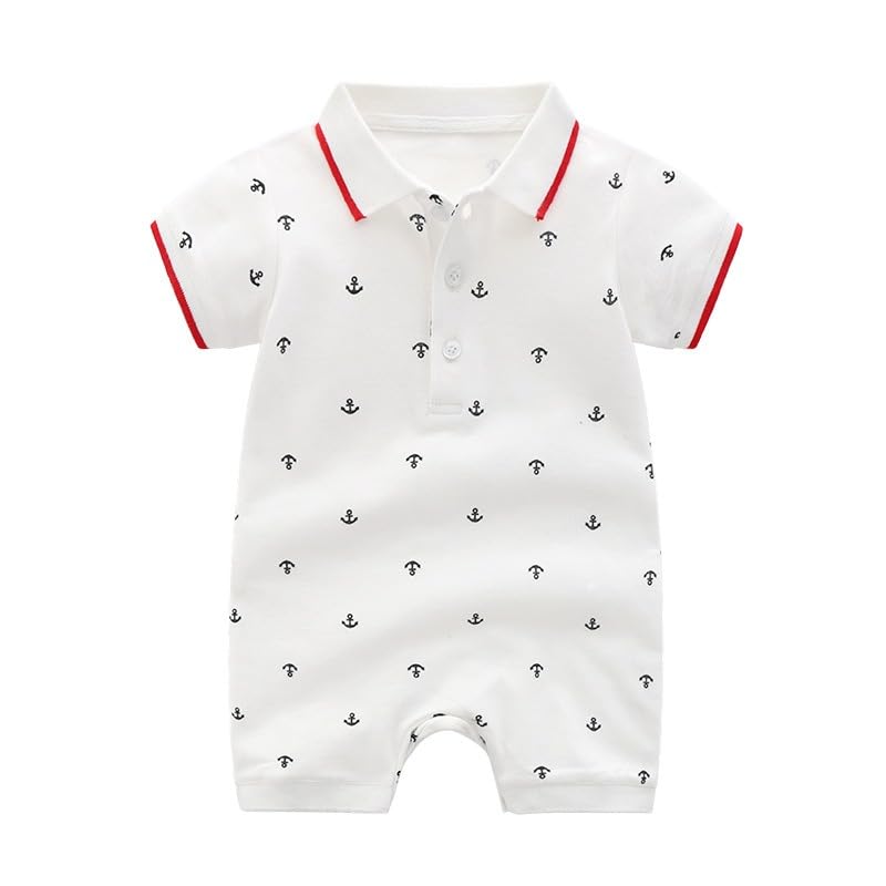 Image of Auro Mesa Baby Boys Polo Romper Short Sleeve Collared Cotton One-Piece Coverall Summer Baby Stuffs outfits