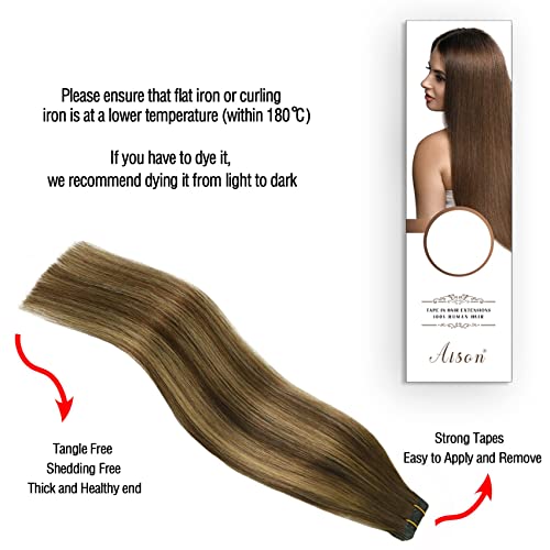 Tape In Hair Extensions 4T27P4 Chocolate Brown To Dark Blonde 100% Remy Human Hair Extensions Silky Straight For Fashion Women 20 Pcs/Package(16Inch #4T27P4 30G) #TOP4