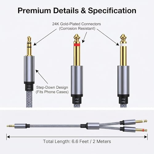 Cordon Y 3,5 mm vers double 6,4 mm pour iPhone et amplificateurs