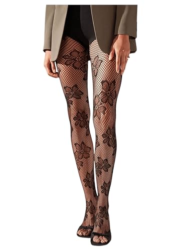 Image of Milumia Women's Floral Lace Fishnet Tights Rose Pattern Sheer Mesh Pantyhose Stockings