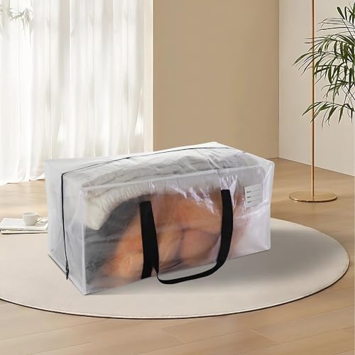 87L Aufbewahrungstasche, Heavy-Duty Umzugstaschen mit Reißverschluss und Griff, Wasserdicht Umzugskartons groß, Faltbar Umzugstaschen für Bettwäsche, Bettdecken & Kleidung (6 Pack-Clear & Black)