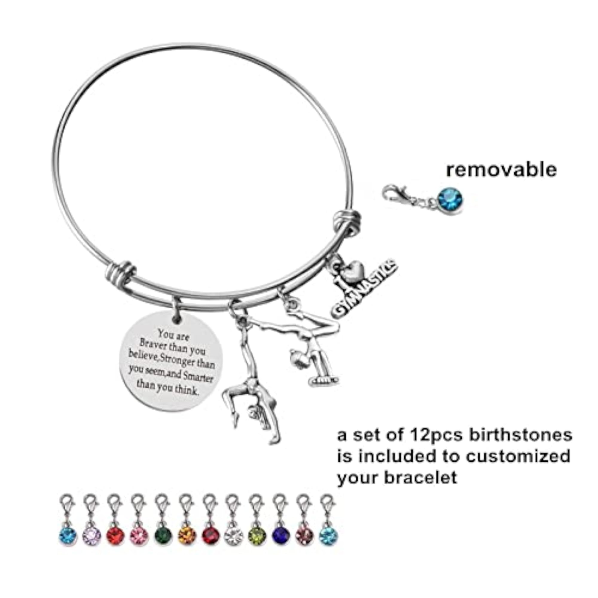 Adjustable Wire Bangle with I Love Gymnastics Charm