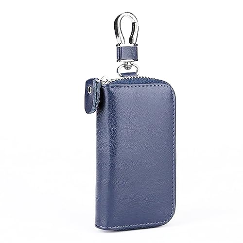 LTLSZRN Estuches de llave, Portallaves de cuero, Portallaves de Piel para Hombre y Mujer, cierre con cremallera y seis ganchos para llaves, llavero hombre y llavero mujer(Azul)