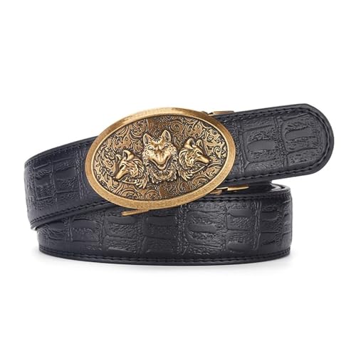 Ceinture à cliquet western pour homme en relief crocodile et boucle loup
