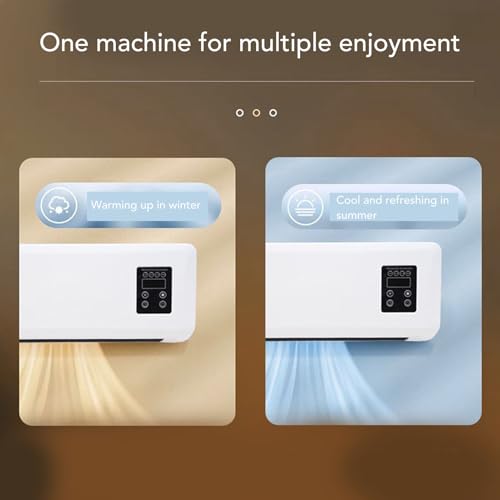 سخان هواء محمول 2 في 1 يثبت على الحائط، مروحة تسخين مزدوجة الاستخدام، مروحة تكييف هواء محمولة مع جهاز تحكم عن بعد لغرفة النوم والمكتب (قابس بريطاني 250 فولت)