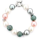 MARY G Pulsera de Perlas y Piedras Turquesas, Multicolor, con Cierre de Aro de Plata