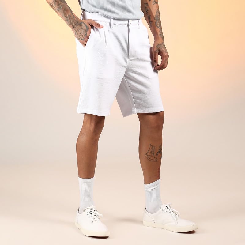 Image of CAHOOT Men's Wrinkled Tailored Shorts for Casual Wear | Mid-Rise | Regular Fit | Button Closure | Shorts Crafted with Comfort Fit for Everyday Wear