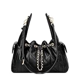 CLUCI Quilted Leather Handbag, Soft Tote Bags for Women with Adjustable Strap, Crumpled Shoulder Purse Tabby Slouchy Hobo Bag Black