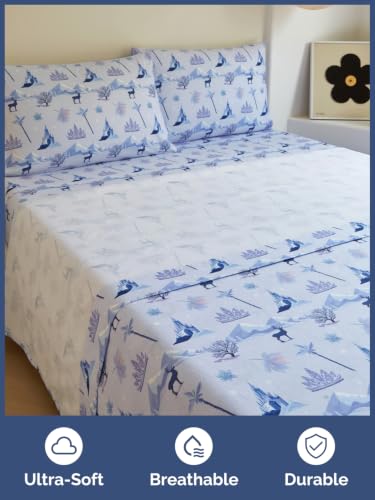 Image of Kids Full Size Winter Bed Sheets - 4 Piece Kids Winter Sheet Set - Snowy Holiday Bedding - Ultra-Soft, Cute & Cozy - Breathable & Machine Washable - Frosty Bed Set for Boys, Girls, Teens & Toddlers
