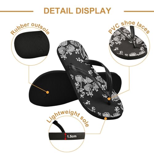 Tulips Flower Black Flip Flops for Beach Thong Sandals Anti-slip Lightweight Shower Shoes for Indoor Outdoor House3