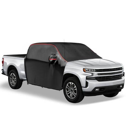 Image of MZS Cab Cover Compatible with Silverado Sierra 1500 Crew Cab 2015-2026, 600D Waterproof Truck Half Cover with Driver Door Zipper Antenna Hole, All Weather Rain Snow UV Protection Car Cab Covers